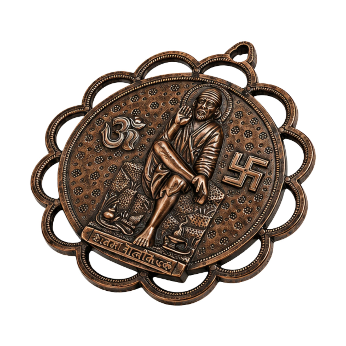 Antique Gunmetal Copper Finish Shirdi Sai Baba Circular Metal Wall Hanging G-8-A