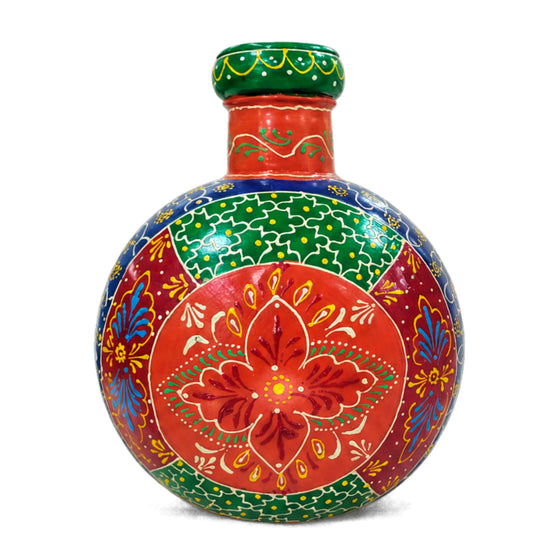 Traditional Hand-Painted Metal Vase – Vibrant Round Tabletop Floral Pot I-398-A