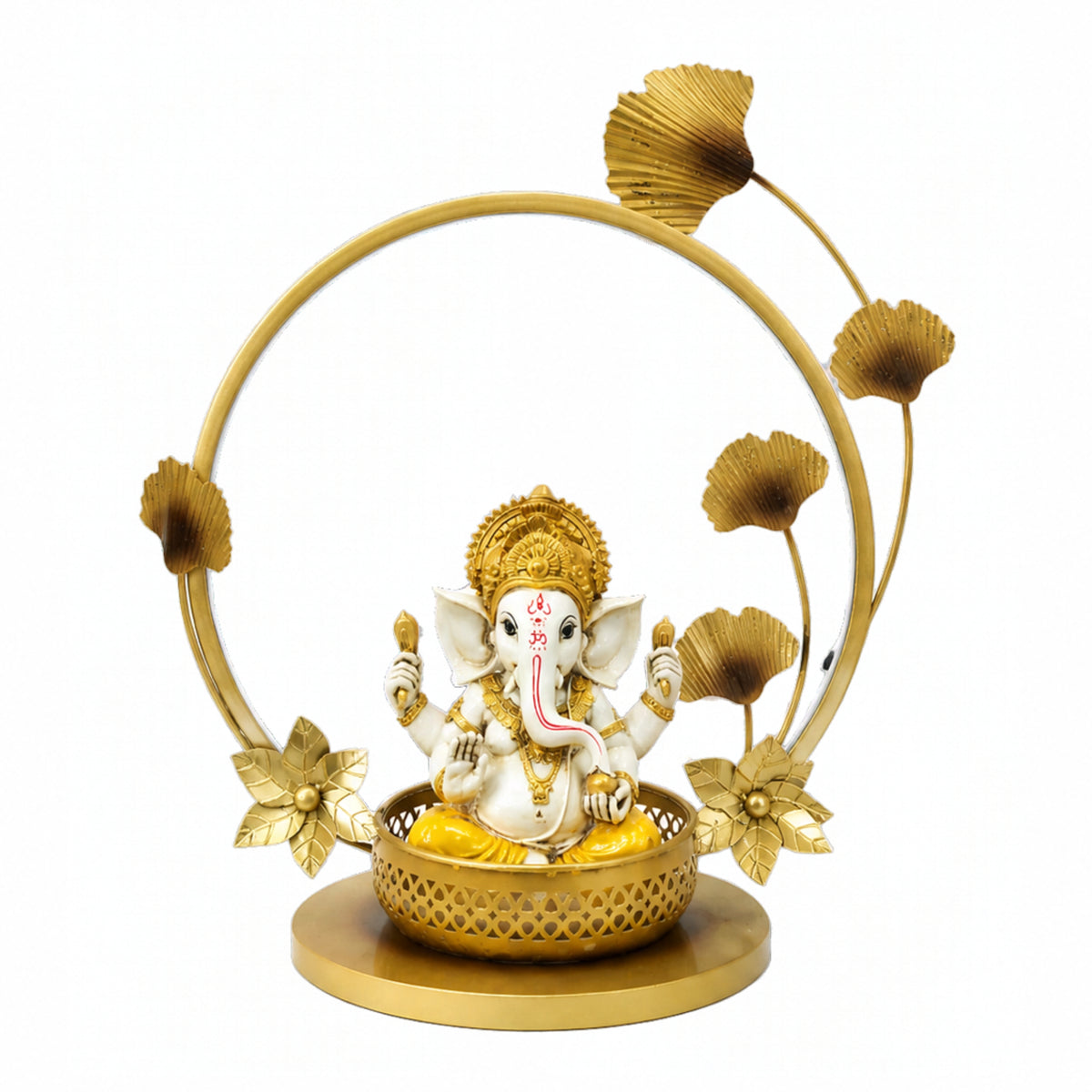 Modern Metal Ganesha Showpiece with Ring Light – Luxury Tabletop Devotional Decor I-432-A