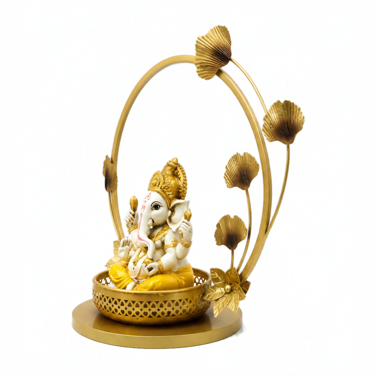 Modern Metal Ganesha Showpiece with Ring Light – Luxury Tabletop Devotional Decor I-432-A