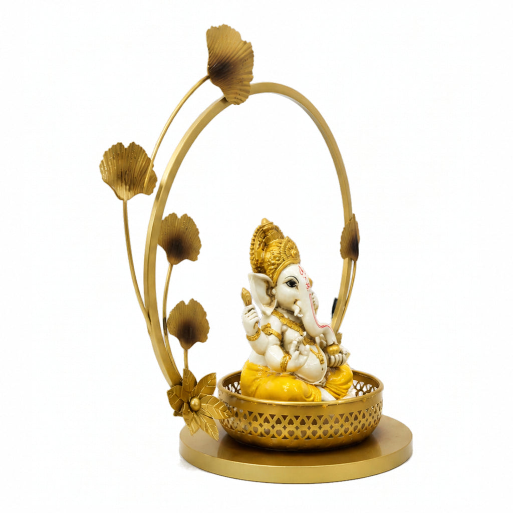 Modern Metal Ganesha Showpiece with Ring Light – Luxury Tabletop Devotional Decor I-432-A