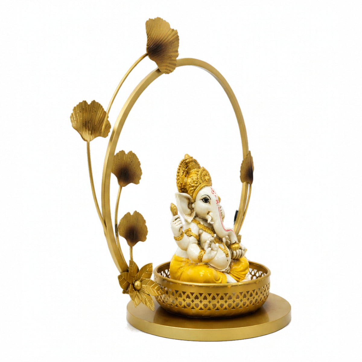 Modern Metal Ganesha Showpiece with Ring Light – Luxury Tabletop Devotional Decor I-432-A