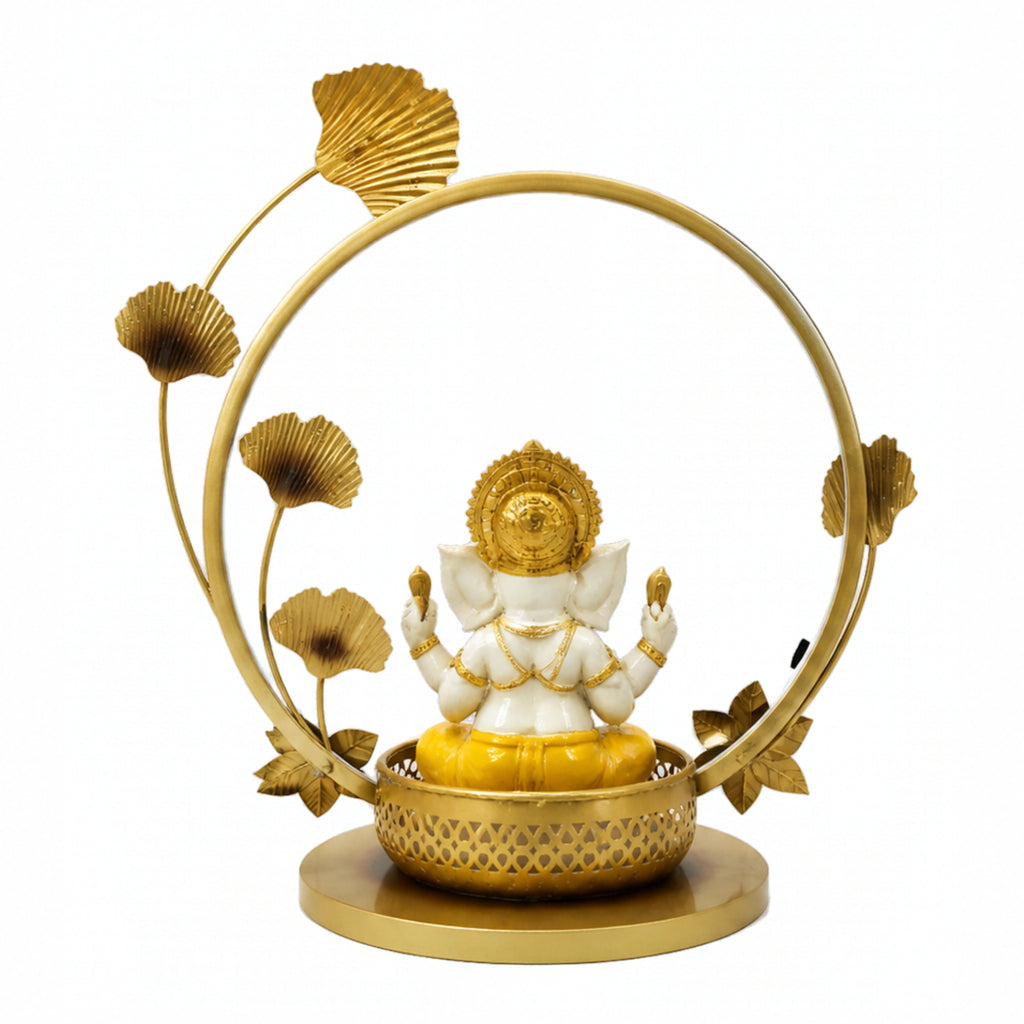Modern Metal Ganesha Showpiece with Ring Light – Luxury Tabletop Devotional Decor I-432-A