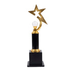 Premium Golden Star Metal Memento | Elegant Crystal Ball & Black Pillar Trophy Award M-218