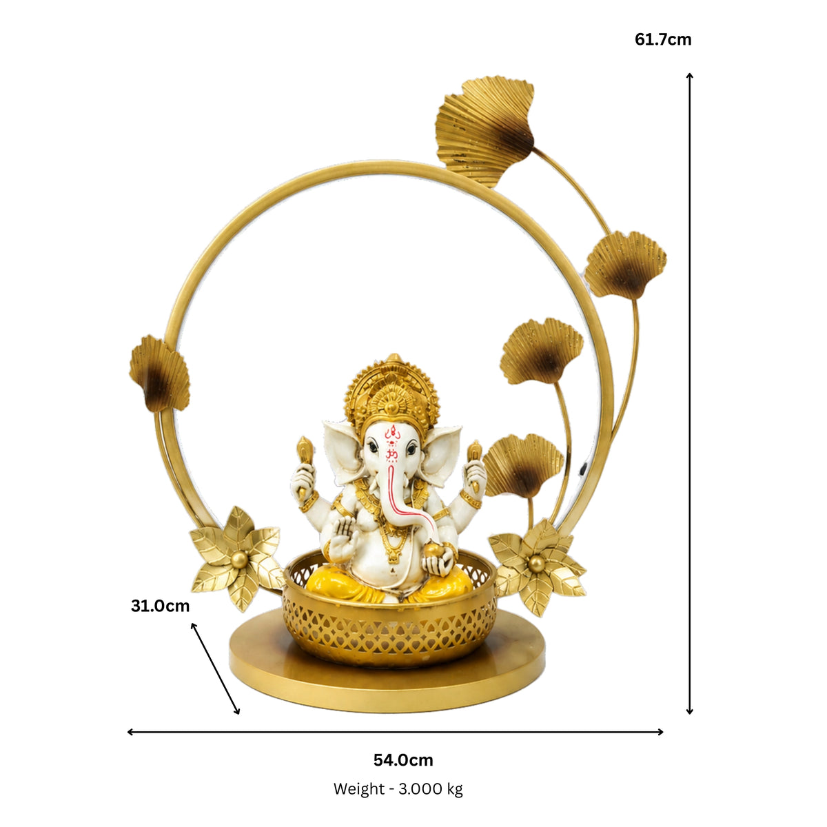 Modern Metal Ganesha Showpiece with Ring Light – Luxury Tabletop Devotional Decor I-432-A