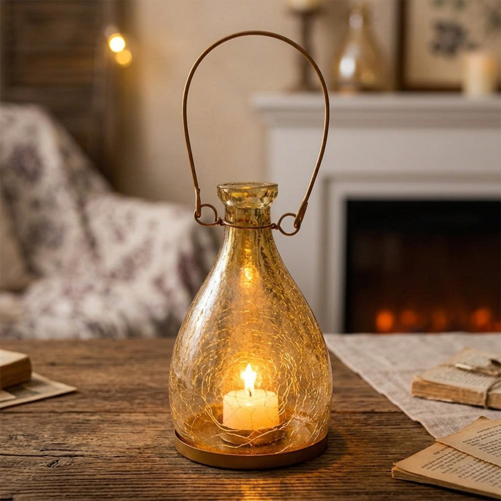 Amber Glass Decorative Lantern for Home Decor I-169-A