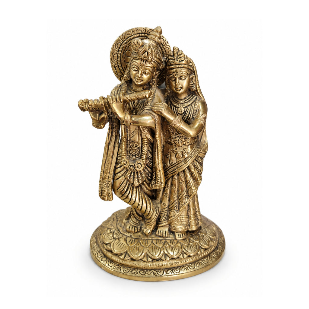 Handcrafted Brass Radha Krishna Idol – Traditional Radha Krishna Statue on Lotus Base for Home Pooja Mandir & Luxury Decor BR-397-A