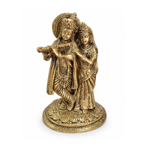 Handcrafted Brass Radha Krishna Idol – Traditional Radha Krishna Statue on Lotus Base for Home Pooja Mandir & Luxury Decor BR-397-A