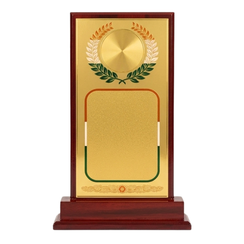 Elegant Multi-Size Wooden Recognition Shield Trophy with Circular Laurel Emblem M-24
