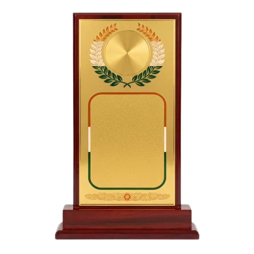 Elegant Multi-Size Wooden Recognition Shield Trophy with Circular Laurel Emblem M-24