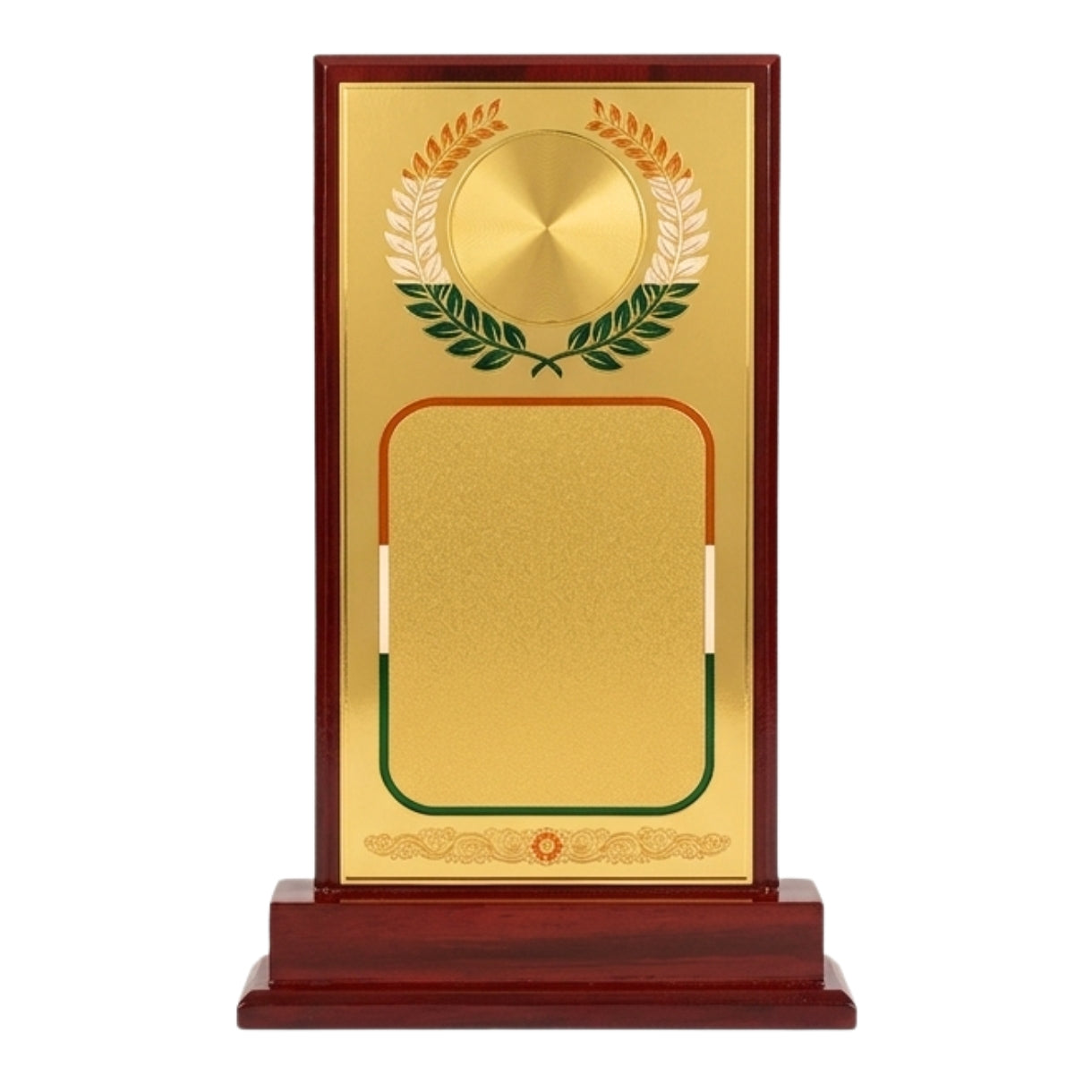 Elegant Multi-Size Wooden Recognition Shield Trophy with Circular Laurel Emblem M-24