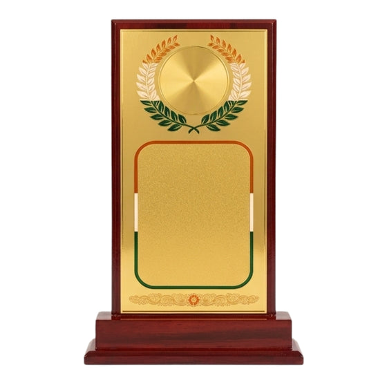 Elegant Multi-Size Wooden Recognition Shield Trophy with Circular Laurel Emblem M-24
