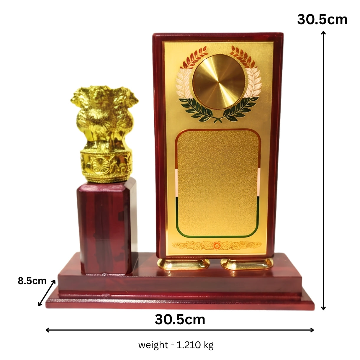Premium Wooden Recognition Shield with Golden Plate and Fiber Ashoka Lion Emblem Pillar M-615-A