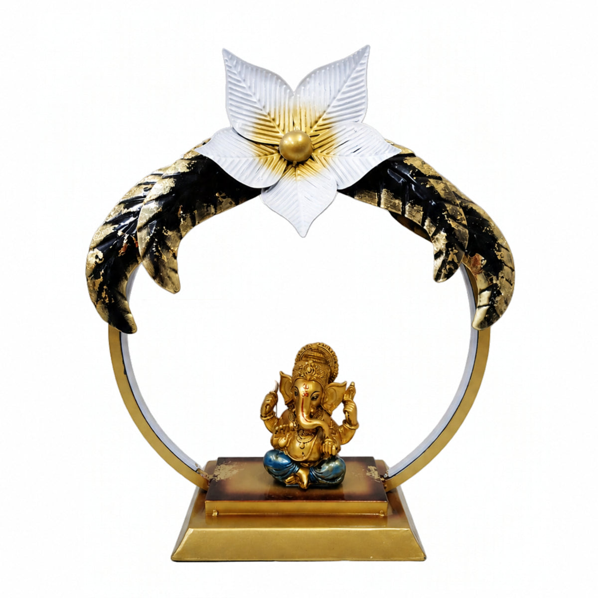 Modern Metal Ganesha Showpiece with LED Ring Light – Luxury Tabletop Devotional Decor I-415-A