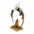 Modern Metal Ganesha Showpiece with LED Ring Light – Luxury Tabletop Devotional Decor I-415-A