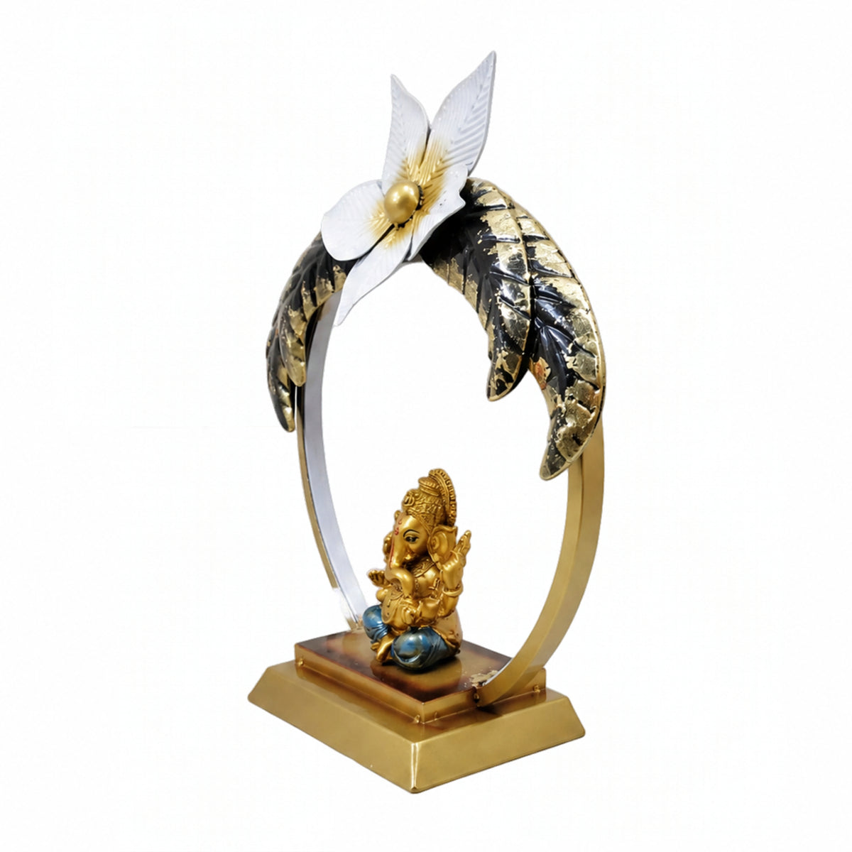 Modern Metal Ganesha Showpiece with LED Ring Light – Luxury Tabletop Devotional Decor I-415-A