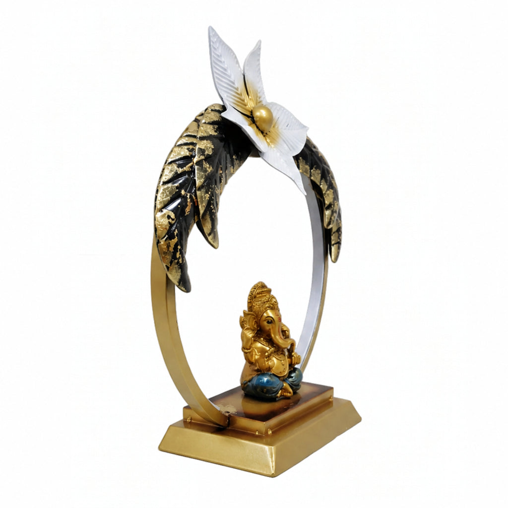 Modern Metal Ganesha Showpiece with LED Ring Light – Luxury Tabletop Devotional Decor I-415-A
