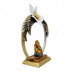 Modern Metal Ganesha Showpiece with LED Ring Light – Luxury Tabletop Devotional Decor I-415-A