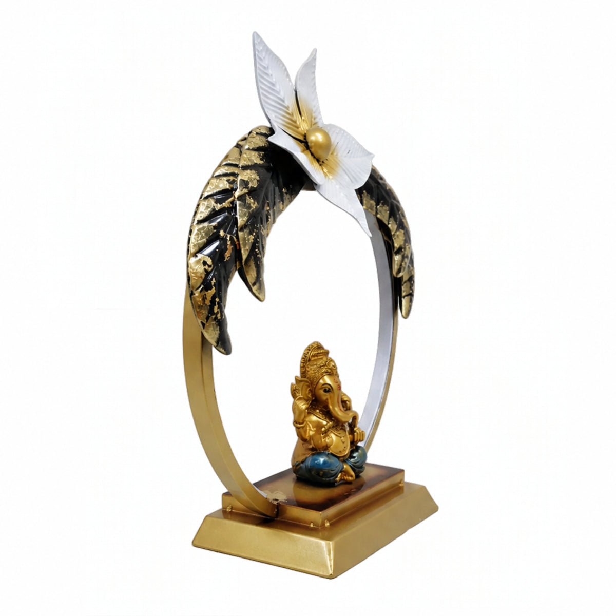 Modern Metal Ganesha Showpiece with LED Ring Light – Luxury Tabletop Devotional Decor I-415-A