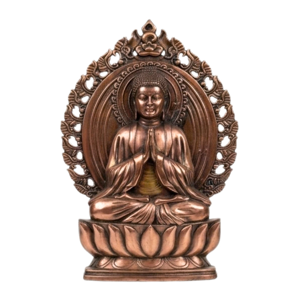 Exquisite Gunmetal Copper Finish Meditating Buddha Statue with Ornate Halo G-274-A