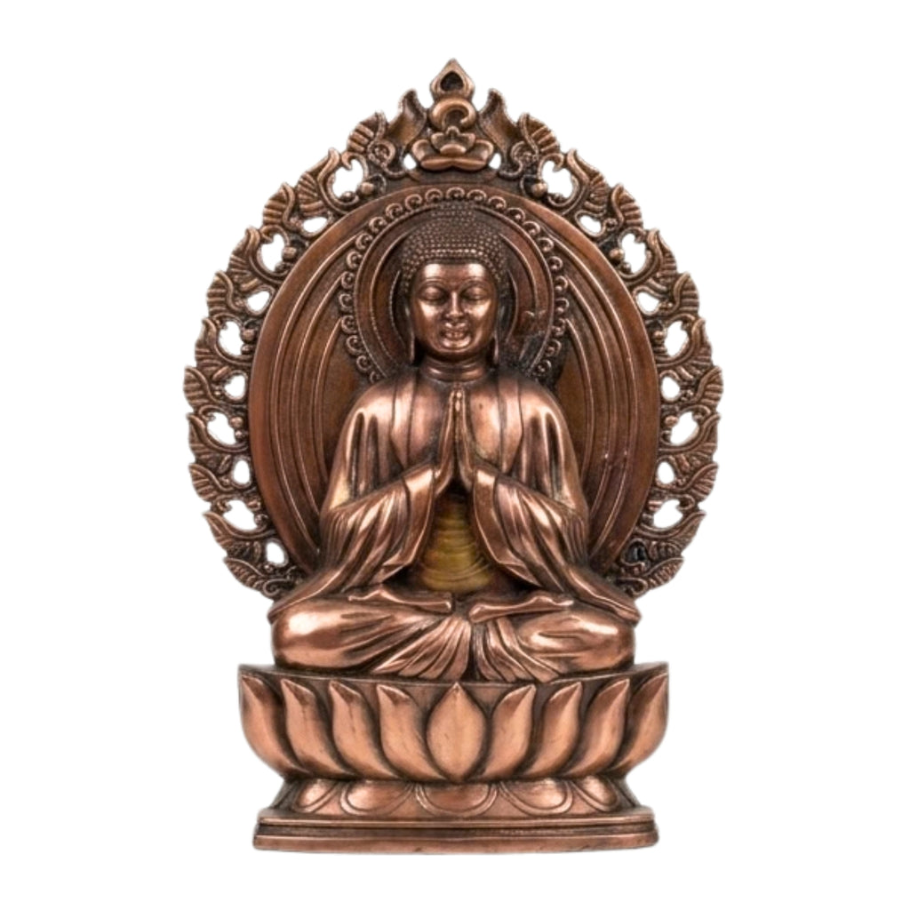 Exquisite Gunmetal Copper Finish Meditating Buddha Statue with Ornate Halo G-274-A