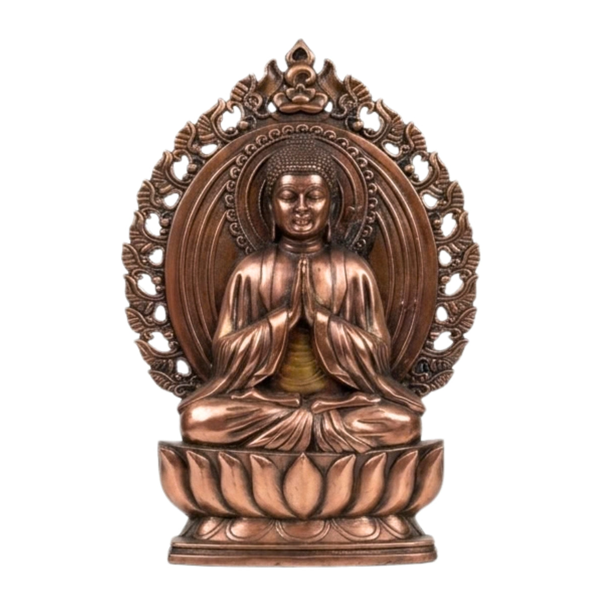 Exquisite Gunmetal Copper Finish Meditating Buddha Statue with Ornate Halo G-274-A