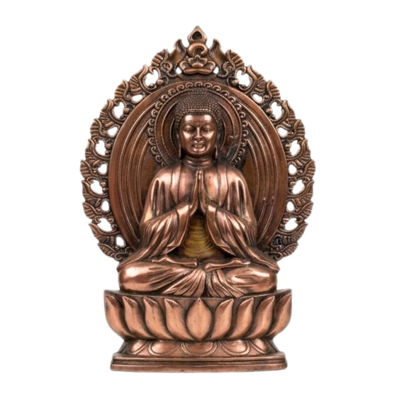 Exquisite Gunmetal Copper Finish Meditating Buddha Statue with Ornate Halo G-274-A