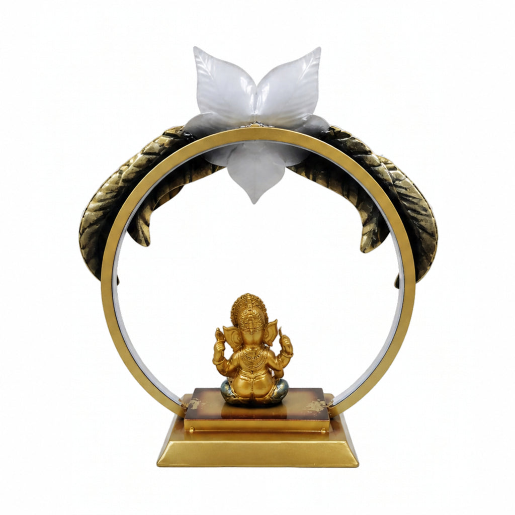 Modern Metal Ganesha Showpiece with LED Ring Light – Luxury Tabletop Devotional Decor I-415-A
