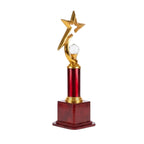 Elite Gold Star Trophy Award – Red Column & Wooden Base Memento M-218