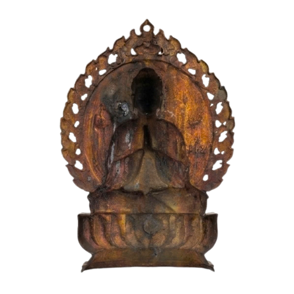 Exquisite Gunmetal Copper Finish Meditating Buddha Statue with Ornate Halo G-274-A