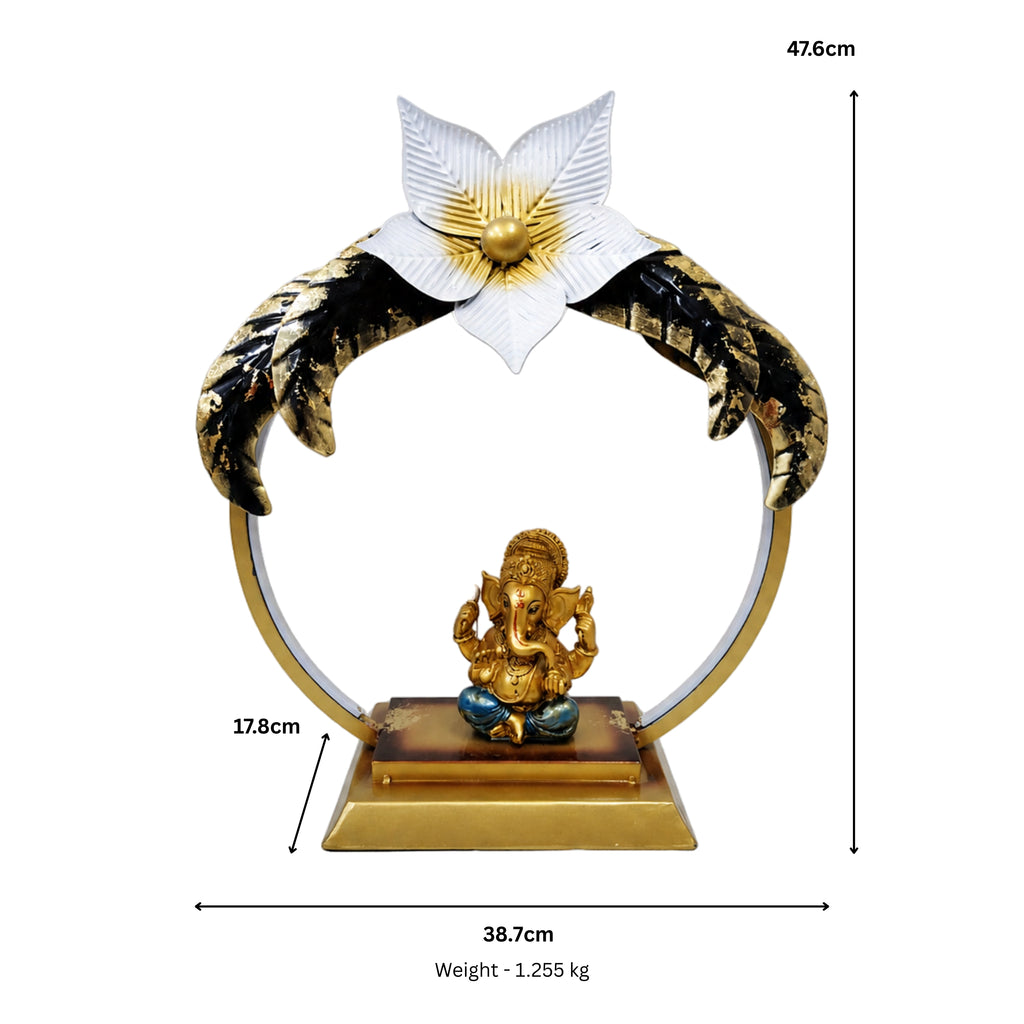 Modern Metal Ganesha Showpiece with LED Ring Light – Luxury Tabletop Devotional Decor I-415-A