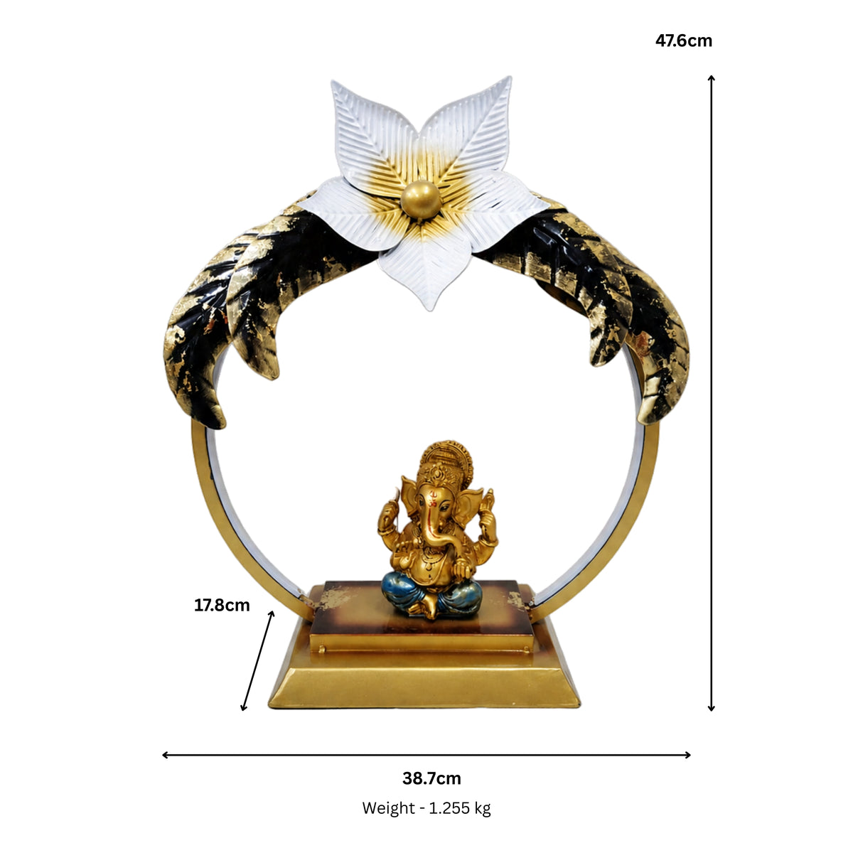 Modern Metal Ganesha Showpiece with LED Ring Light – Luxury Tabletop Devotional Decor I-415-A