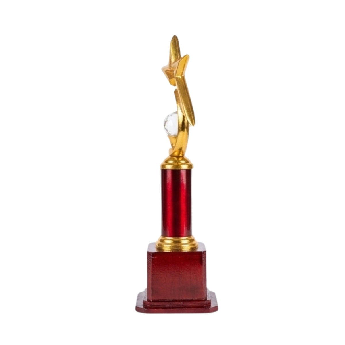 Elite Gold Star Trophy Award – Red Column & Wooden Base Memento M-218