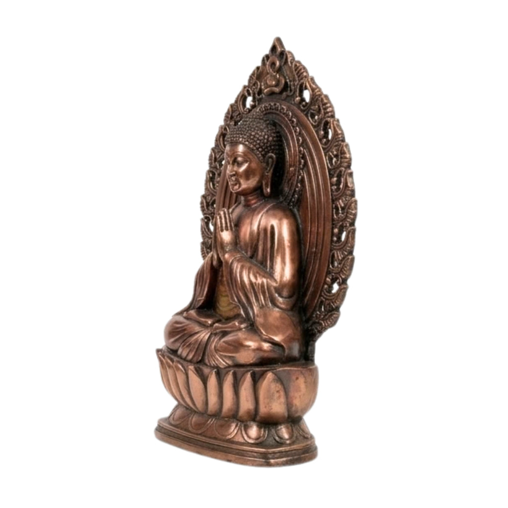 Exquisite Gunmetal Copper Finish Meditating Buddha Statue with Ornate Halo G-274-A