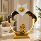Modern Metal Ganesha Showpiece with LED Ring Light – Luxury Tabletop Devotional Decor I-415-A