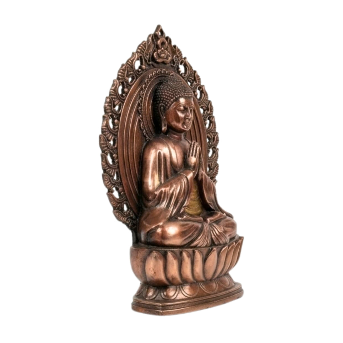 Exquisite Gunmetal Copper Finish Meditating Buddha Statue with Ornate Halo G-274-A