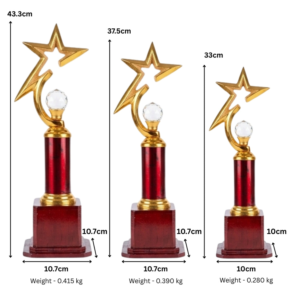 Elite Gold Star Trophy Award – Red Column & Wooden Base Memento M-218