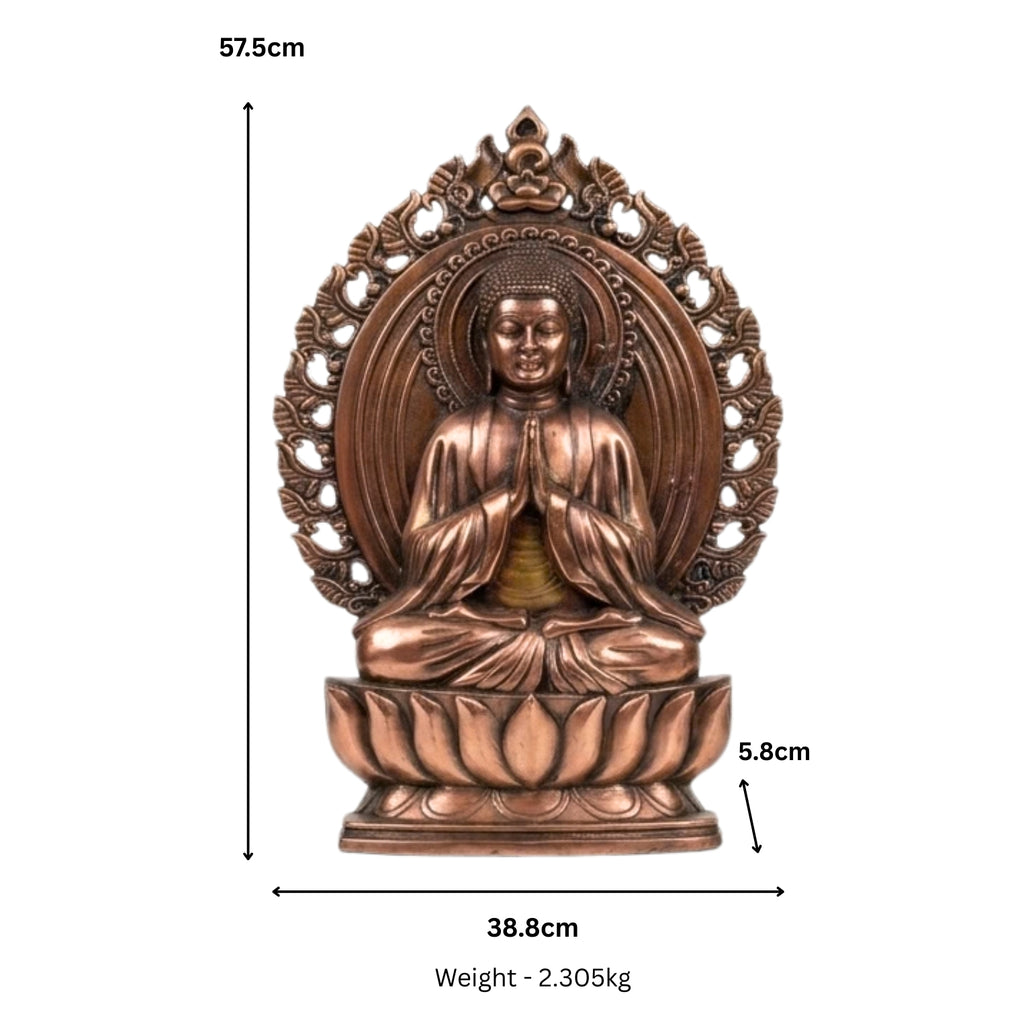 Exquisite Gunmetal Copper Finish Meditating Buddha Statue with Ornate Halo G-274-A