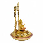 Exquisite Golden Metal Ganesha Idol with Illuminated Floral Arch and Peacock Base Accent I-412-A