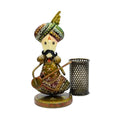 Handcrafted Rajasthani Musician Metal Pen Stand & Ethnic Desk Organizer I-243-A