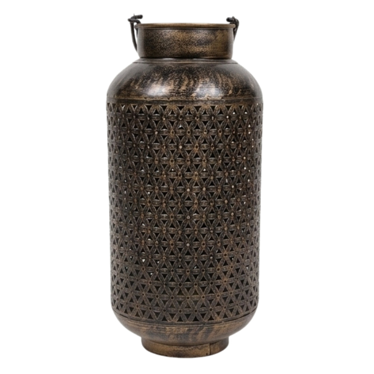 Antique Bronze Finish Metal Floor Lantern & Flower Vase | Decorative Jali Cut Cutwork Tea Light Holder Stand I-75-A
