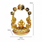 Exquisite Golden Metal Ganesha Idol with Illuminated Floral Arch and Peacock Base Accent I-412-A