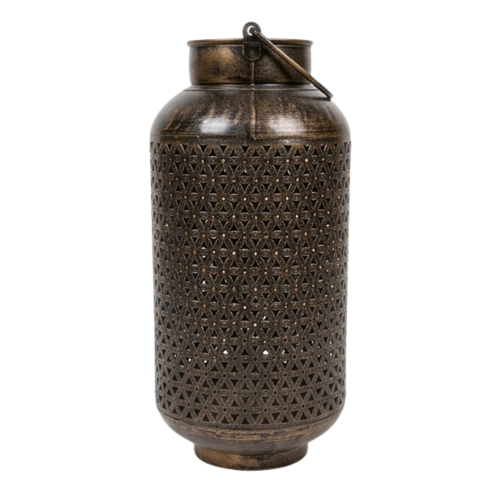 Antique Bronze Finish Metal Floor Lantern & Flower Vase | Decorative Jali Cut Cutwork Tea Light Holder Stand I-75-A