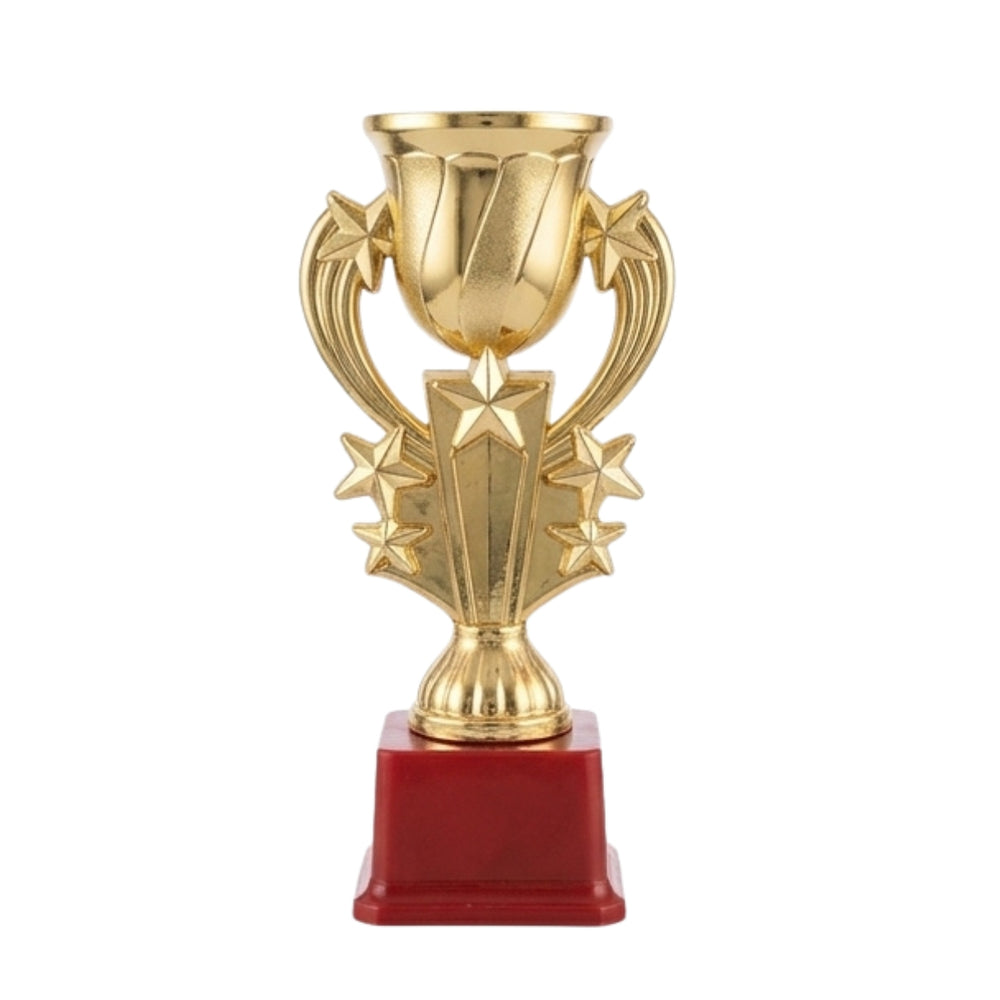 Premium Golden Fiber Star Trophy Cup with Red Pedestal Base M-8