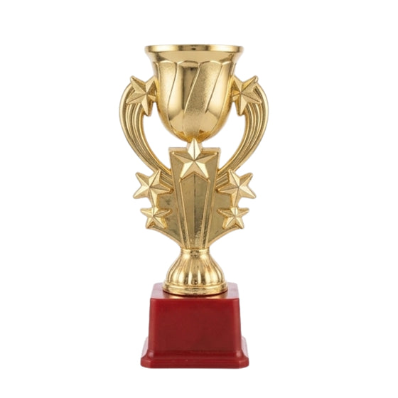 Premium Golden Fiber Star Trophy Cup with Red Pedestal Base M-8