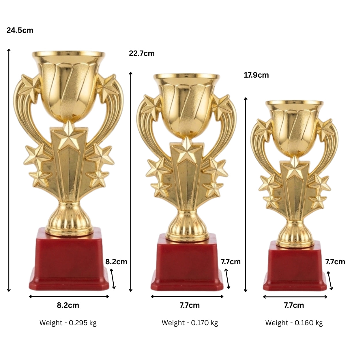 Premium Golden Fiber Star Trophy Cup with Red Pedestal Base M-8