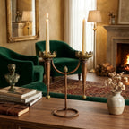 Vintage Antique Copper Candelabra – 2-Light Metal Taper Candle Holder Stand with Crown Accents I-433-A