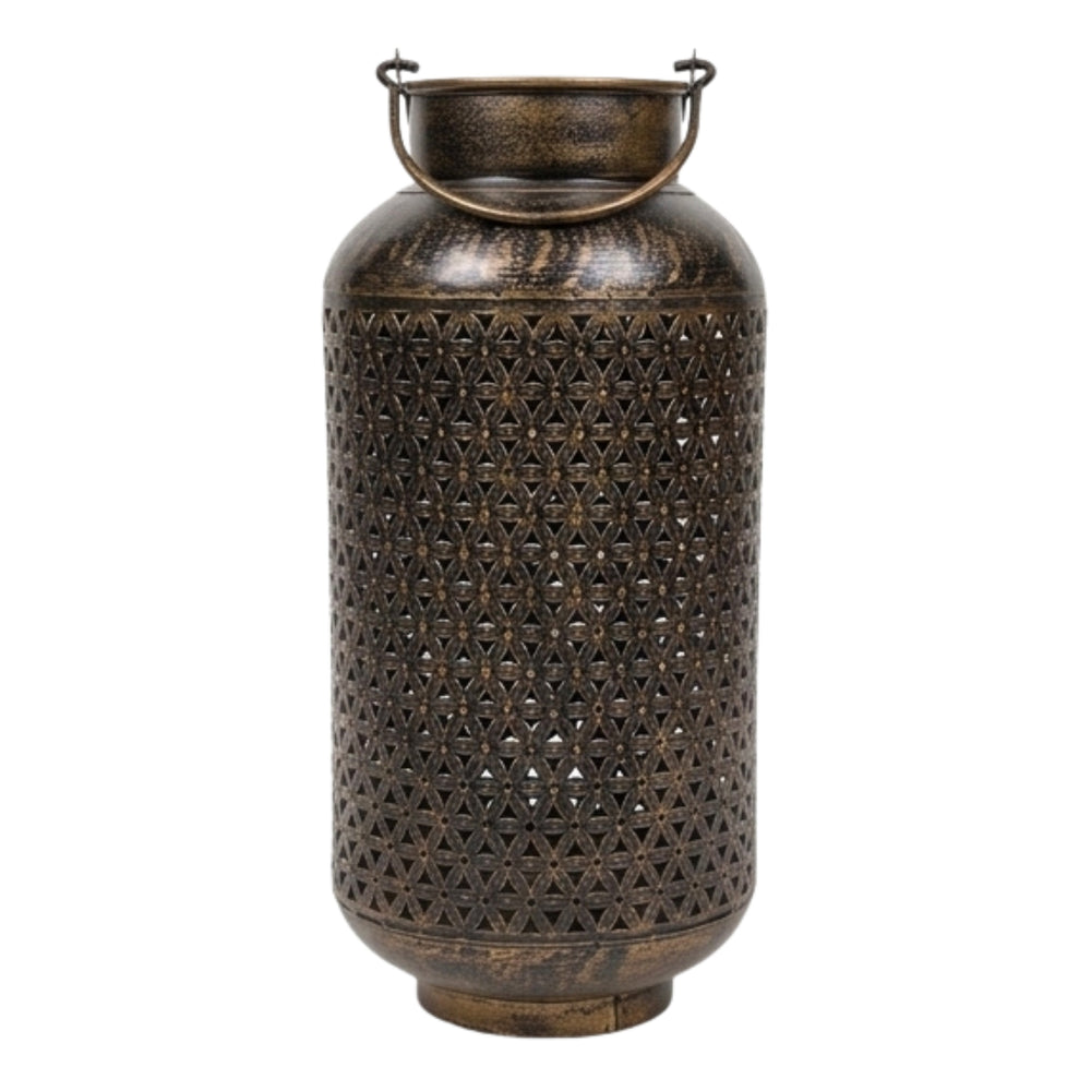 Antique Bronze Finish Metal Floor Lantern & Flower Vase | Decorative Jali Cut Cutwork Tea Light Holder Stand I-75-A