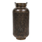 Antique Bronze Finish Metal Floor Lantern & Flower Vase | Decorative Jali Cut Cutwork Tea Light Holder Stand I-75-A