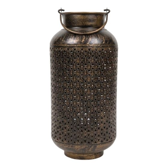 Antique Bronze Finish Metal Floor Lantern & Flower Vase | Decorative Jali Cut Cutwork Tea Light Holder Stand I-75-A